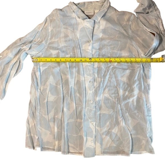 Elisabeth Liz Claiborne Floral Bell Sleeve Button Shirt Top 2X PLUS White Blue - Picture 3 of 14